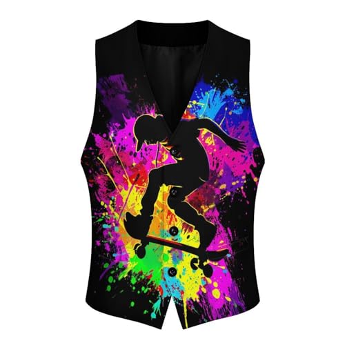 Skateboard Colorful Rainbow Tie-Dye Men's Suit Vests Business Formal Dress V-Neck Waistcoat Tops with 2 Pockets4