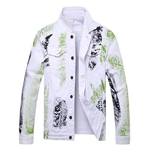 Image of Mens Denim Jacket Ripped Slim Jean Jacket Coat for Men