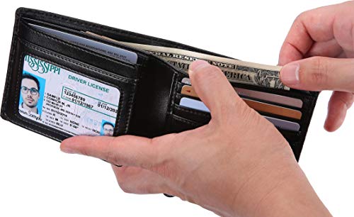 NUMBER.WU RFID Blocking Wallets for Men, Men's Bifold Side Flip ID, Carbon Fiber Genuine Leather Trifold Wallet (Black- Carbon Fiber) - Image 6