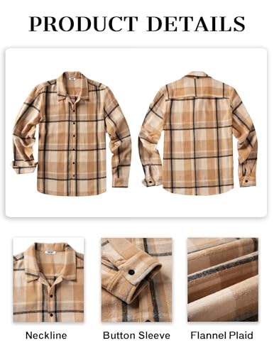 Image of COOFANDY Men's Flannel Shirts Casual Button Down Plaid Shirt Jacket Long Sleeve Fleece Shacket
