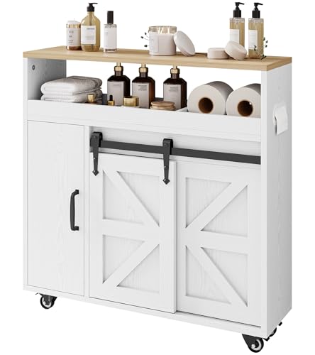 IRONCK Toilet Paper Cabinet, Slim Bathroom Cabinet with 4 Rolling