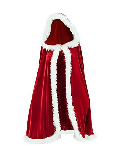 Weihnachten Cosplay Kostüm Set Samt Kapuze Umhang Weihnachtsmann Anzug Halloween Kostüme Weihnachten Outfit Weihnachtsmann Anzug Erwachsene, Red, Einheitsgröße Cover