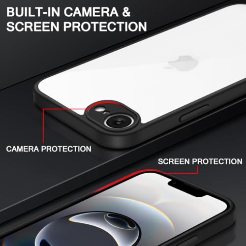 Image of VONZEE Clear Transparent Back Cover Case for iPhone 16e / iPhone 17e with Camera Protection Anti Yellow Slim Fit Anti-Fingerprint & Lightweight Protective Cover-Black
