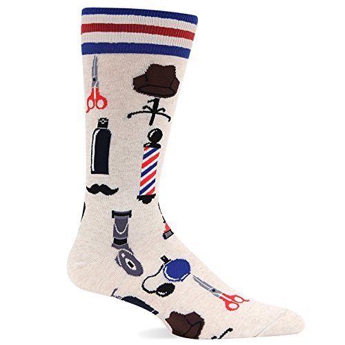 Hot Sox Mens Barber Shop Socks, Natural Melange, 1 Pair, Mens Shoe 6-12.5