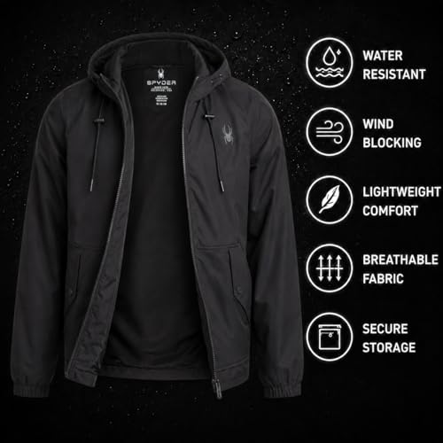 Image of Spyder Mens Windbreaker Jacket - Hooded Lightweight Breathable Hiking | Water Resistant, Full Zip, Everyday Layer for Hiking, Commutes, Travel, Errands, and Cool-Weather Days