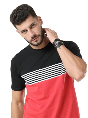 Image of fanideaz Mens Cotton Half Sleeve Striped Round Neck T Shirt