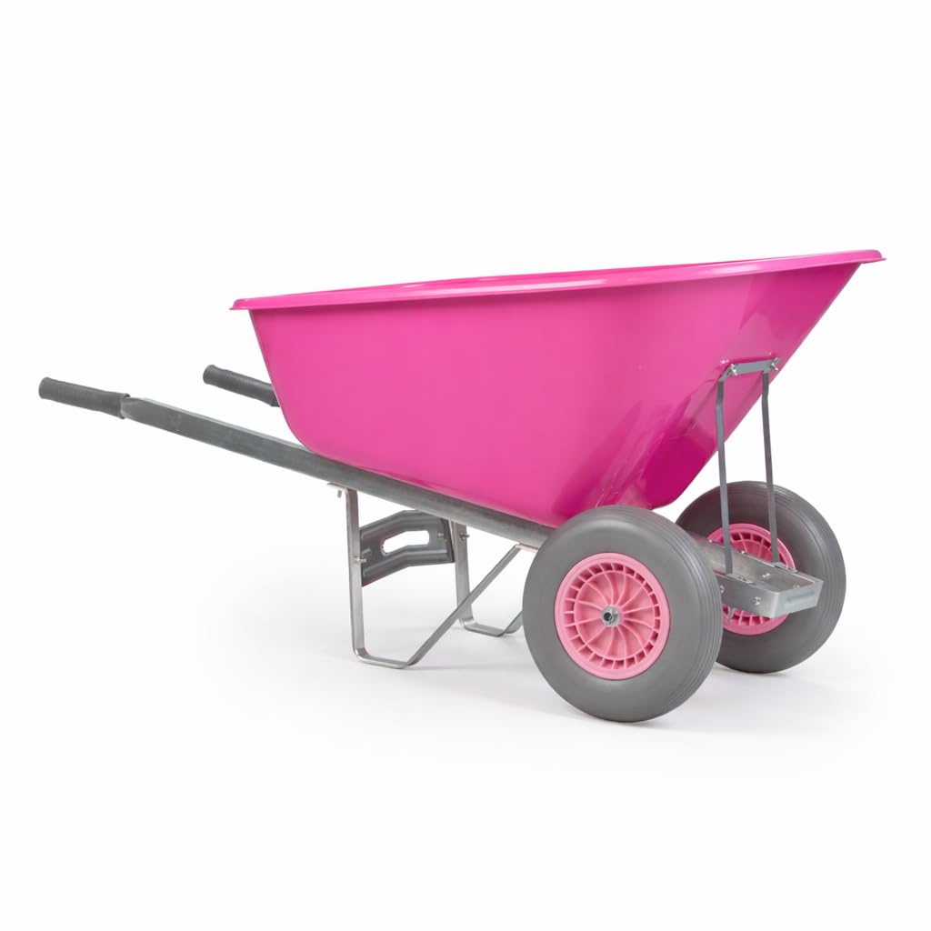 KCT 200L Big Wheelbarrow Pink Garden Barrow Twin Wheel Puncture Proof Tyre for Builders, Equestrian, Stable Yard, Construction