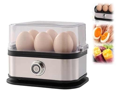 CBDYWVR Smart Egg Cooker with Auto Shut-Off, Rapid Egg Cooker, Perfect Soft Hard Boiled Eggs, 6-Egg Capacity, Multifunctional Stainless Steel Food Steamer for Dumplings, Veggies (Silvery)
