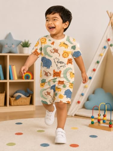 Image of THIIYA KIDS Boys Cotton Co-Ord Set | Printed T-Shirt & Shorts | Soft Comfortable Summer Wear for Kids