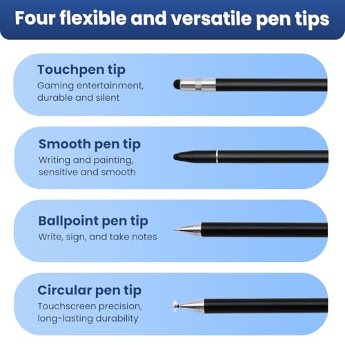 Image of ZORBES 4-in-1 High Precision Universal Capacitive Stylus Pen for Touch Screens Lightweight Aluminum Body 4 Tips 2 Size Rubber Disc Fine Point Compatible iOS Android Windows 2PCS