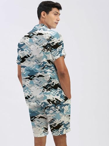 Image of Amazon Brand - Anarva Mens Camouflage Printed Co-ord Set | Half Sleeve Shirt and Shorts Set | Casual Summer Outfit for Beach, Travel, Vacation -