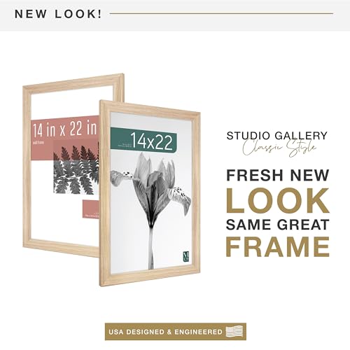MCS Studio Gallery Classic 14x22 Poster Frame Natural Woodgrain, Vertical & Horizontal Wall Hanging Large Picture Frame for Photos, Posters & Art Prints (1-Pack)