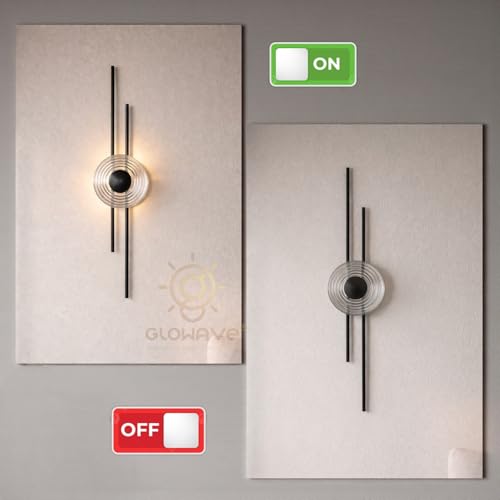 Image of Glowave Modern Black 600mm Metal Rod Sconce with Textured Glass Shade Wall Light - Tricolor (746 /BK)