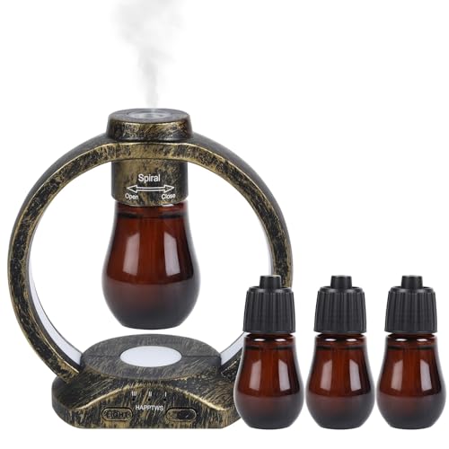 HAPPTWS Essential Oil Diffuser Set- Diffuser 3 Timer Settings Battery Powered Cordless Setup 7 Color LED Lights for Bedroom Yoga Room Toilet Pet Room - Coppery