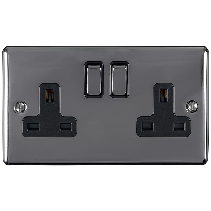 Kooples Hardware Enhance Decorative Socket 1 or 2 Gang Modern Electrical Wall Outlet (Black Nickel, 2 Gang with Black Trim)