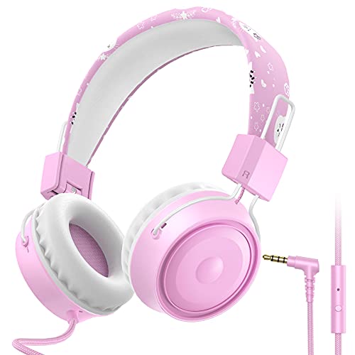 ShinePick Kids Headphones, Wired Headphones for Boys Teen Girls, Children Headphones with 85dB Volume Limit, On-Ear Headphones for School, Travel, Cellphones, Tablets, PCï¼ˆPinkï¼‰