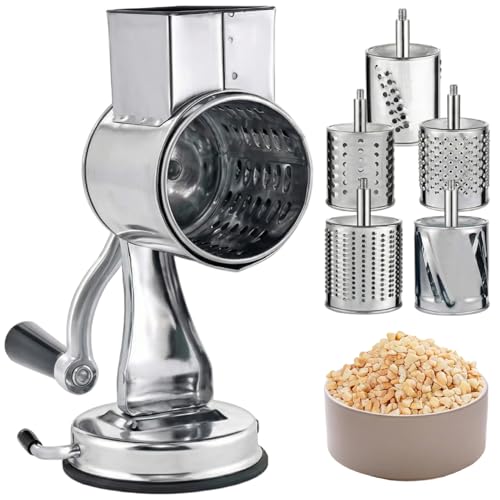 Râpe à fromage rotative manuelle en acier inoxydable avec 5 lames interchangeables