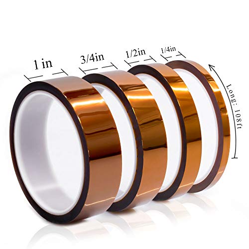 Image of MYJOR High Temperature Tape， 1 mil Kapton Tape, Polyimide Tape, Professional for Protecting CPU, PCB Circuit Board, 1 /4 inch, 1 /2 inch, 3 /4 inch, 1 inch- 4 Rolls，No Residue.
