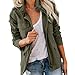 Zyuoel Women's Fall Stand Collar Zip Up Military Anorak Jackets Buttons Parka Safari Coats Outwear Pocket Cotton Jacket Army Green