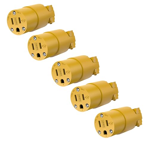 ENERLITES NEMA 5-15R Connector, Female Extension Cord Ends, Yellow, 5-Pack