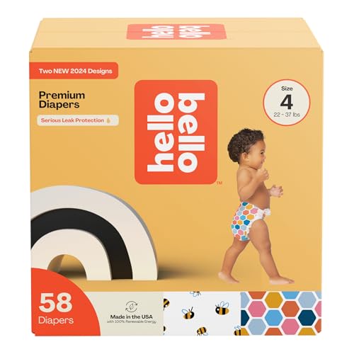 Image of Hello Bello Premium Diapers Size 4 (22-37lbs), Busy Bees & Hive Five Designs, 58ct Club Box