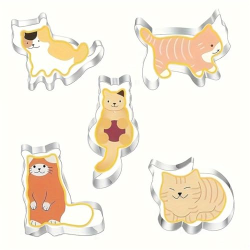SIRLOMU 5 pièces Emporte-pièce Chat en Acier Inoxydable DIY Emporte-pièce Animaux pour Enfants Baking Fondant Chat Cookie Biscuit