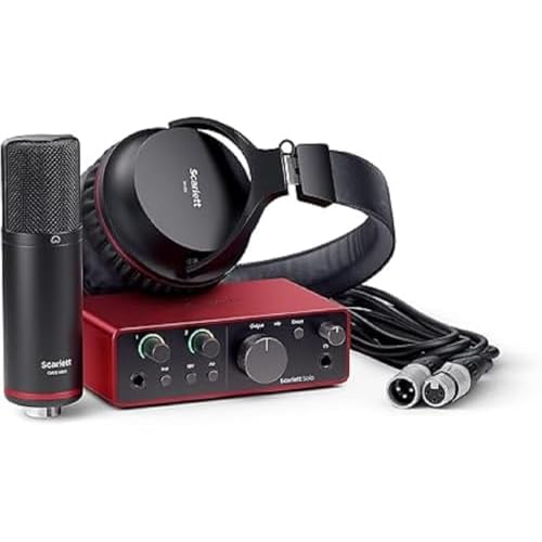 Focusrite Scarlett Solo Studio 4.ª gen. paquete de interfaz de audio USB con micrófono de condensador y auriculares para grabar, componer, retransmitir en directo y emitir pódcast