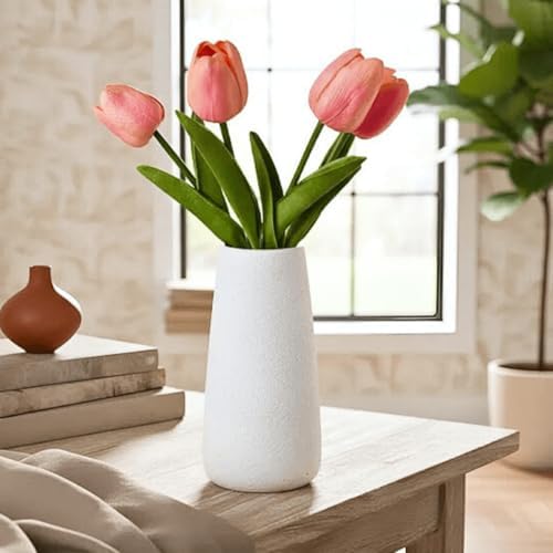 Vaso Nórdico Cerâmica Branco Textura Boho Minimalista Moderno 800...