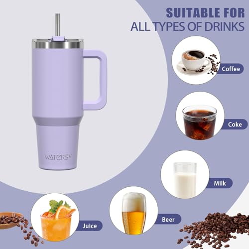 Image of 20 oz Tumbler with Handle,Tumbler with Lid and Straw,Double Wall Insulated Cup Stainless Steel Travel Mug(Cold for 34 Hours),Water Bottle for Iced Tea,Coffee,Cold Beverages(Purple)