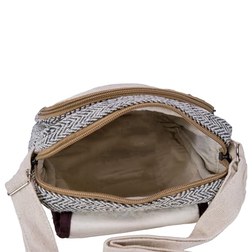 Zen Canyon Natural Hemp Herringbone Cross Body Purse Multipurpose Shoulder Bag, 8 x 8 Inches (Ivory/Brown)4