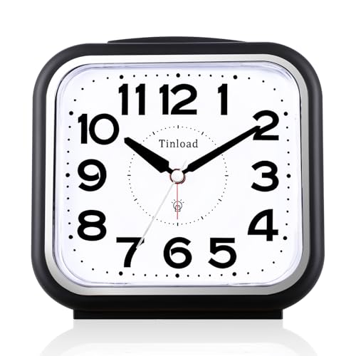 Image of Tinload 5.5 inch Large No Ticking Analog Alarm Clock,Silent Readable for Seniors,Easy to Set,Gradual Rise Alarm,Big Numbers,Gentle Wake,Snooze, Lighted on Demand,Battery Operated(Black-B)