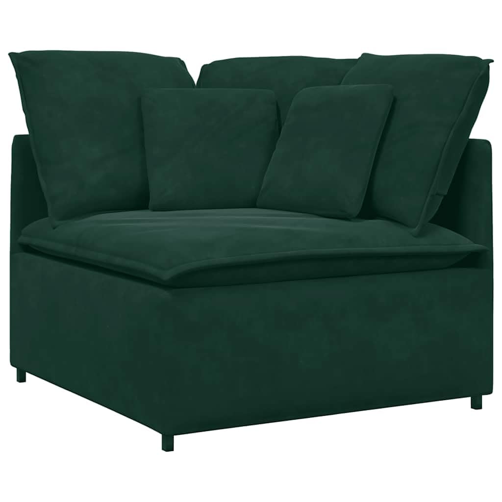 Modułowa sofa z podnóżkiem i aksamitną poduszką w kolorze ciemnozielonym, elastyczny zestaw wypoczynkowy z rozszerzeniem, sofa narożna, kanapa, element do siedzenia, narożnik do zabudowy