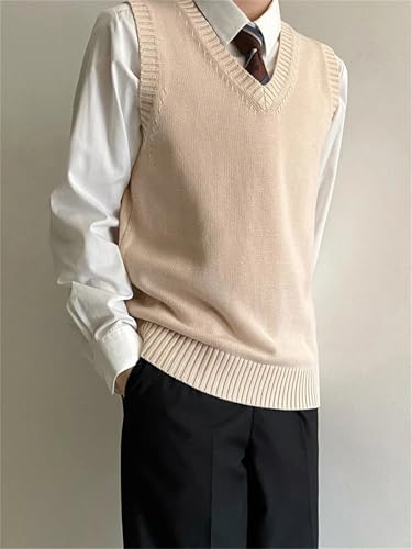 Men's Solid Color Knitted Pullover Sweater Sleeveless V-Neck Business Casual Tops Waistcoat3