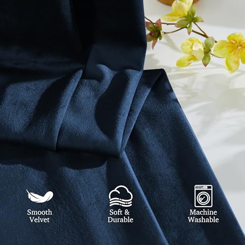 Image of StangH Navy Blue Velvet Curtains 90 Inches Long for Master Bedroom, Midnight Blue Room Darkening Drapes, Thermal Insulated Privacy Panels for Office with Back Tab & Hook Belt, W52 x L90, 2 Panels
