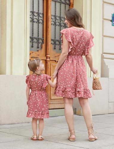 PATPAT Matching Mommy and Me Dresses Outfits Ruffle Flutter Sleeve Polka Dot Pattern Vacation Dresses3