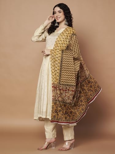 Image of Women's Striped Pattern Pure Cotton Jaipuri Printed Dupatta Lightweight Soft Comfortable Traditional Design