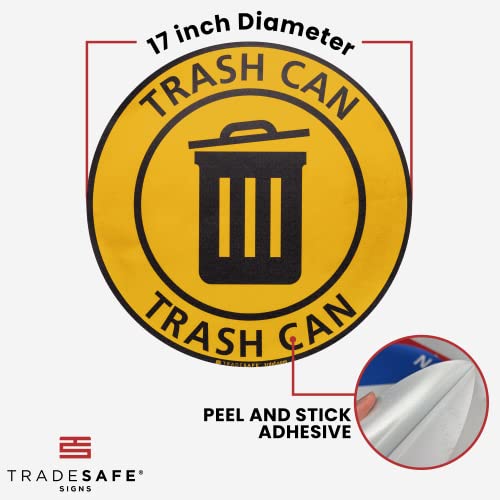 Tradesafe Trash Can Anti-Slip Floor Sticker - Trash Can Decal Caution Sign, Peel And Stick Adhesive Vinyl Sign, Ansi-Compliant, 17” Diameter Round Sticker #TOP6