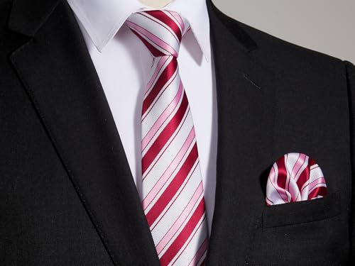 Image of HISDERN Mens Striped Ties Classic Silk Woven Tie and Pocket Square Set Formal Business Necktie Handkerchief for Wedding