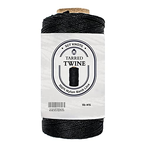 Image of SGT KNOTS Tarred Twine - 100% Nylon Bank Line for Bushcraft, Netting, Gear Bundles, Construction, Lacing Twisted Cord, Weatherproof #15-1 lb
