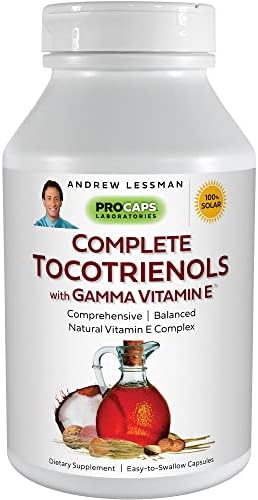ANDREW LESSMAN Complete Tocotrienols with Gamma Vitamin E 240 Softgels – Eight Forms of Vitamin E (Alpha, Beta, Gamma & Delta Tocopherols and Tocotrienols). Powerful Anti-oxidant. No Additives