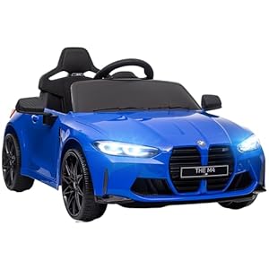 AIYAPLAY Coche Eléctrico para Niños BMW M4 Coche de Batería para Niños 12V con Mando a Distancia Faros Bocina Música Velocidad 3-5 km/h Cinturón de Seguridad Azul