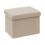Bonlife Sitzhocker mit Stauraum, Faltbare Sitzwürfel mit Deckel, Fleece Fußbank Truhen Aufbewahrungsbox, Beige, 42x32x32cm