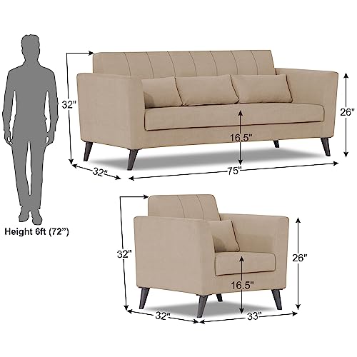 Image of Adorn India Daniel 3+1+1 5 Seater Sofa Set (Beige) (3 Year Warranty)