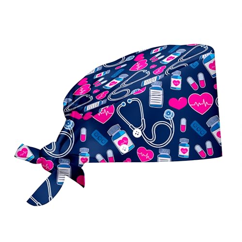 Scrub Caps for Women and Men with Mask Buttons Sweatband Adjustable Working Hat Nurses Medical Kitchen Salon
