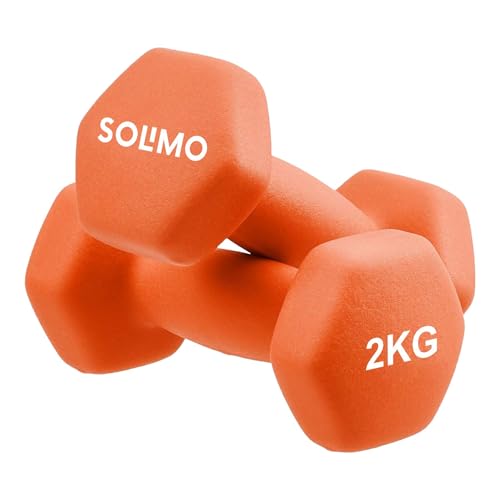 Image of Amazon Brand - Solimo Neoprene Dumbbell 2 kg, Set of 2 (Orange)
