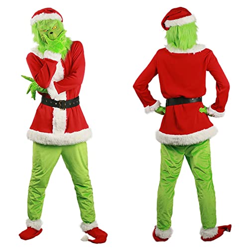 Volwassen kerstkostuum, kerst groen monster voor mannen, groot monster voor outfit vakantie cosplay, kerstman cosplay kostuums met maskers harige kerstman pak(Size:3XL) - Afbeelding 3