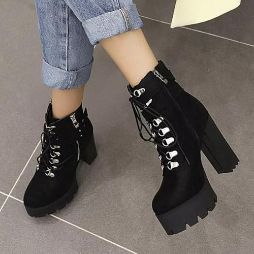 Agodor Women's Goth Platform Combat Booties Lace up Round Toe Chunky High Heel Gothic Ankle Boots (US 13, black)4