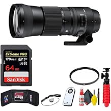 Sigma 150-600mm f/5-6.3 DG OS HSM Contemporary Lens for Canon EF + 64GB Sandisk Extreme Pro SD Card Extreme Bundle with Accessories