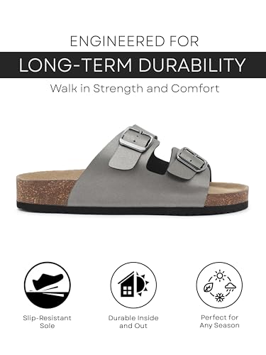 Image of HF JOURNEY Women's Cork Footbed Sandal,Slip On Entry,(Size 36-41) PU, Casual Lounging Slipper, EVA Sole, Flat Heel, Amelia 2.0