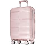 POSH Maletín de polipropileno – Neceser de maquillaje, equipaje de mano, maletas medianas y grandes y carros – Maleta de viaje con cerradura TSA y ruedas dobles silenciosas – apilable, Rosa